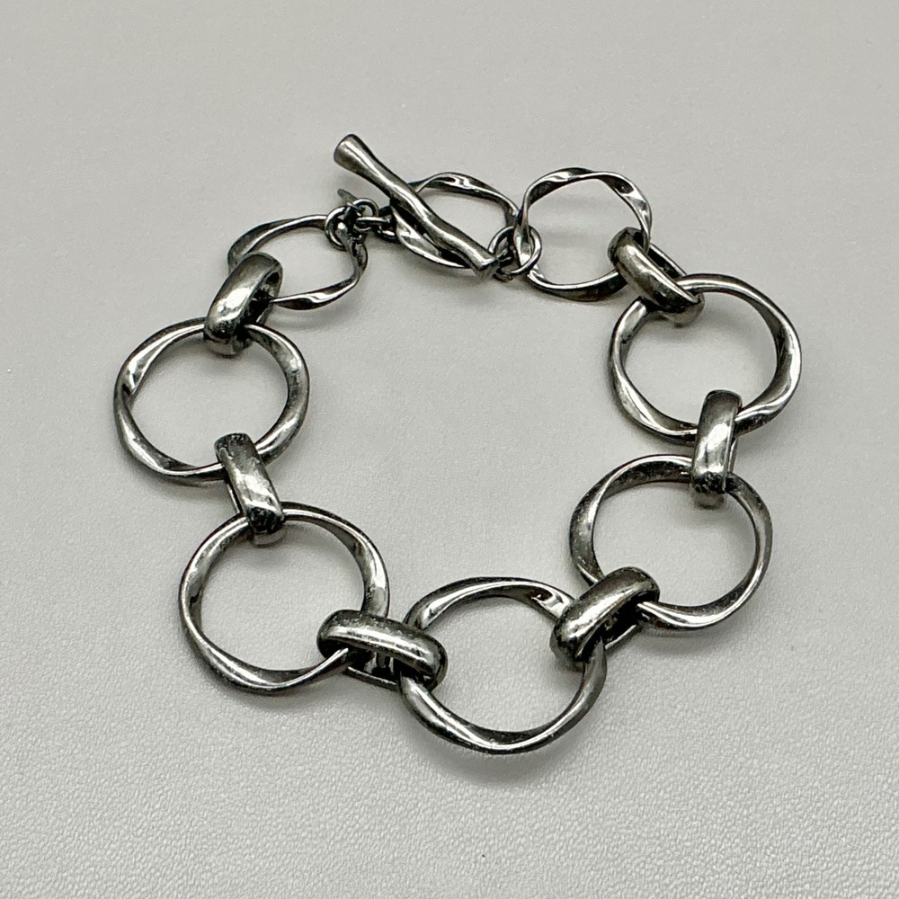 Premier Designs Bracelet Women Silver Tone Large Hammered Link Toggle Closure